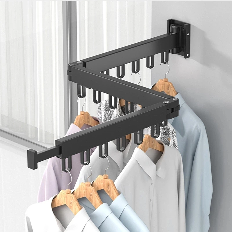 

Balcony Clothes Drying Rack Wall Mounted Folding Bathroom Clothes Hanger Multifunction Space Aluminum Home Laundry Clothesline