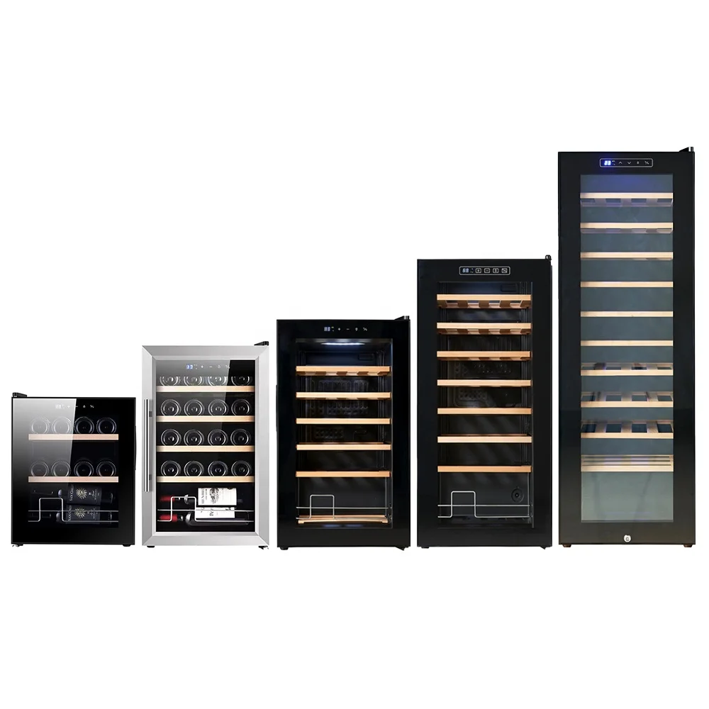 Mini refrigerador de vino, compresor de marca, dispensador pequeño de vino, puerta de vidrio, refrigerador de bebidas, gabinete de bodega