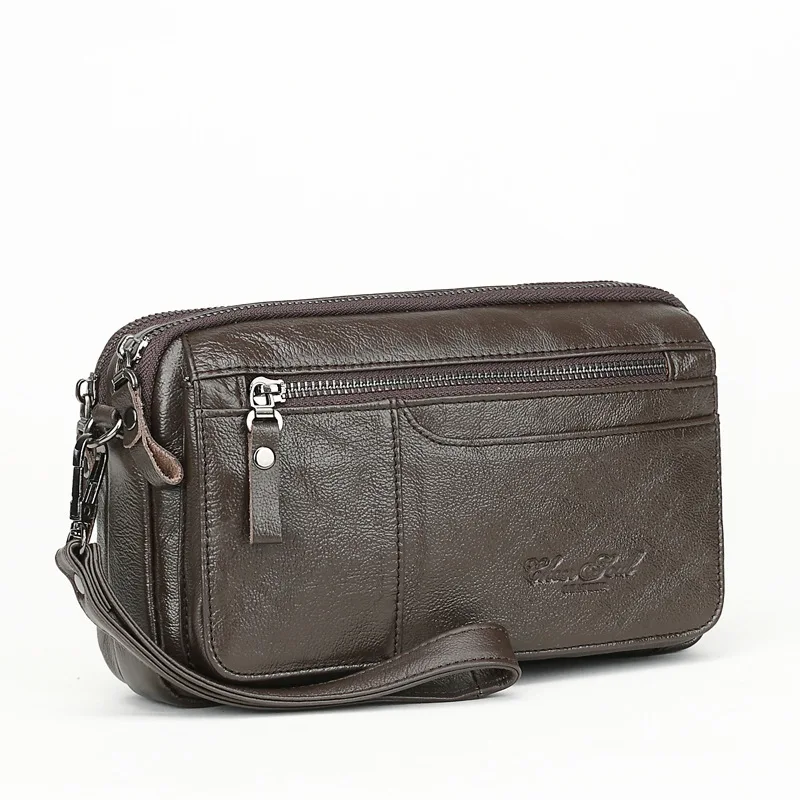 

Vintage Men's Clutch Bag Genuine Leather Wristlets Large Man Wallet Business Phone Bag Designer Male Handbag Purse Caibu
