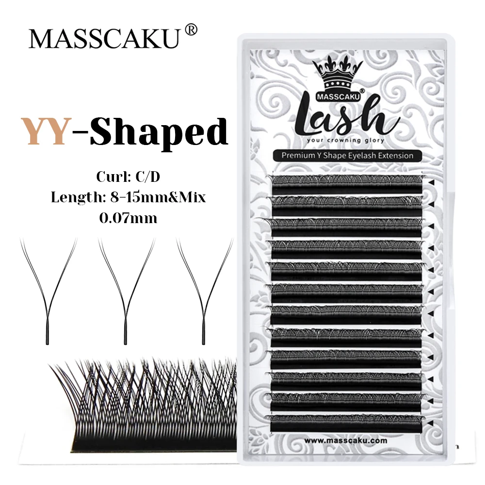 

High Quality MASSCAKU Handmade Natural Looks YY Design Eyelash Matte Deep Black Rapid Grafting Y Shape Eyelashes Easy to Pick