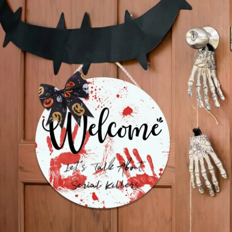 

Halloween Blood Handprint Pendant Family Party Horror Atmosphere Props Welcome Door Plate