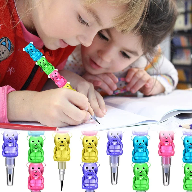 30Pcs Stackable Bear Pencils, Colored Bear Stacking Pencils, Plastic 5 in 1 Pencils, Birthday Party Favors Supplies, Gift