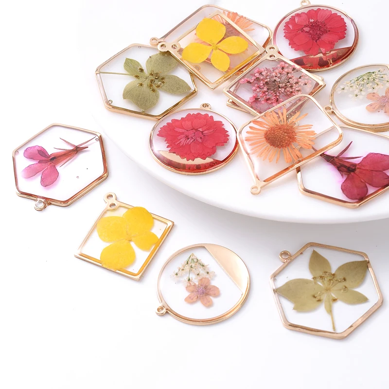 4Pcs Transparent Foil Pressed Handmade Dried Flower Drop Gel Petal Plant Specimen Charms Pendant for Jewelry Making