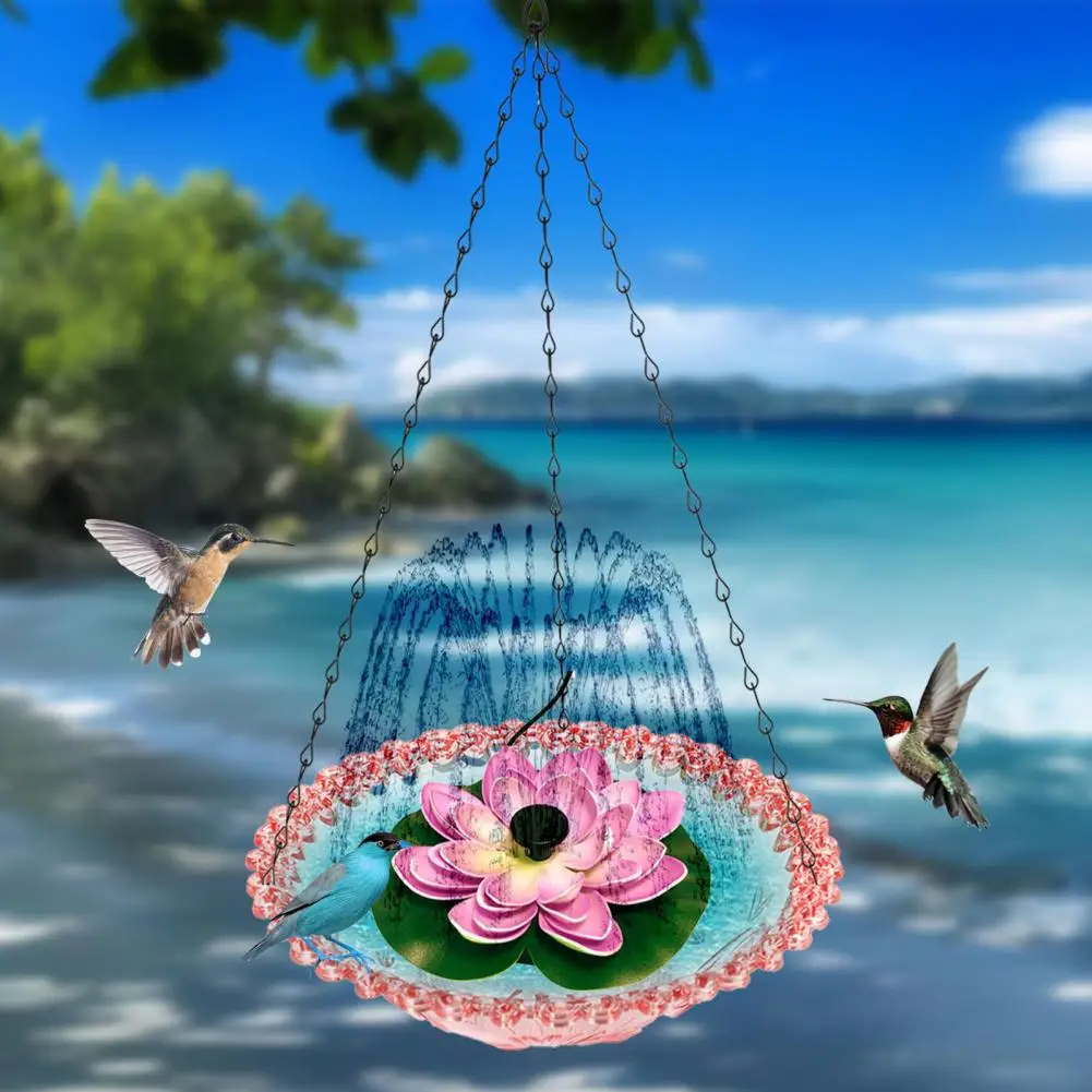 

Watch Birds Bathe Dance Lotus Shape Solar Powered Hanging Bird Bath with Fountain Pump Multi-functional for Feeding for Birds