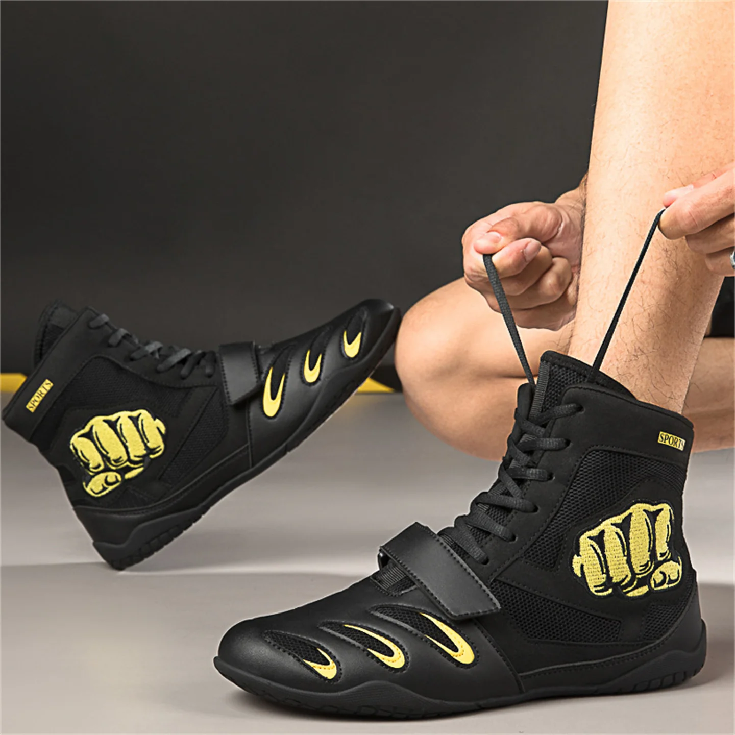 New Professional Boxing Shoes For Teenagers Size 29-46 Fighting Sanda Wrestling Breathable Non-Slip Competition Training Shoes