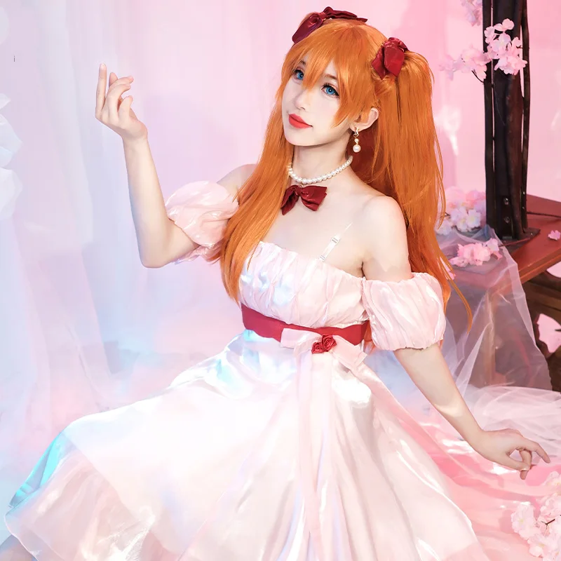 

Asuka Costume ASK Flowers Words Sweet fine glitter Dress Ayanami Rei Cosplay Sexy Women ruffle Dress Anime Party Outfit