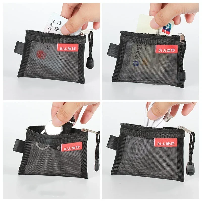 Mini Mesh Coin Bags Money Earphone Data Line Storage Bags Bus ID Credit Card Holder Zipper Pouch Traveling Portable Small Bags