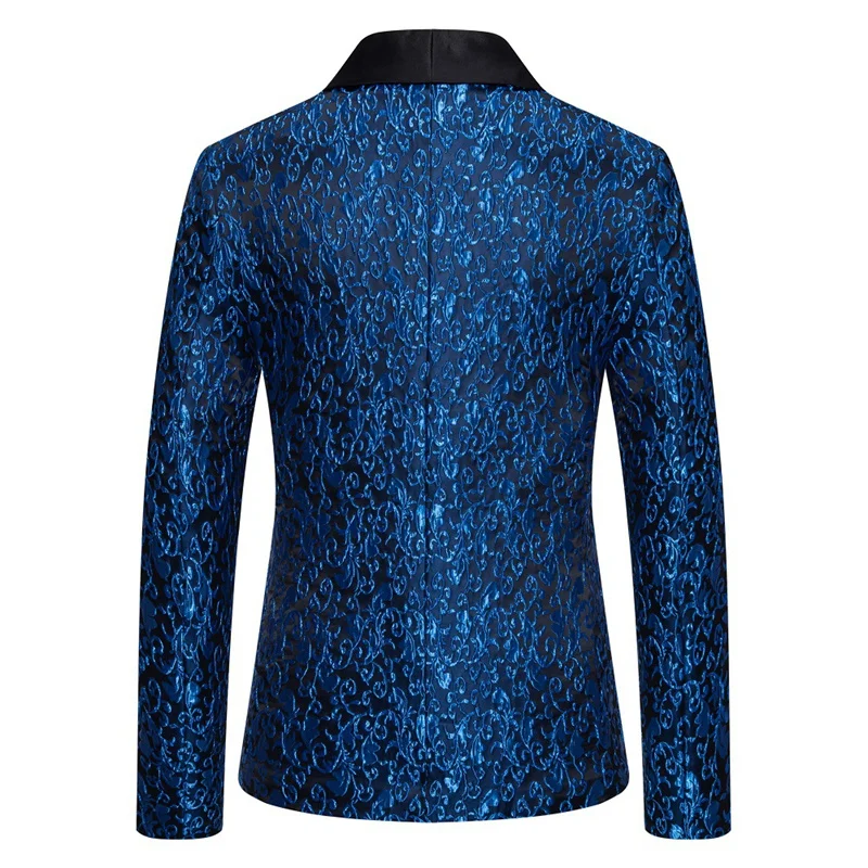 New Male Jacquard Suit 2 Piece Blue / Red / Black Men Luxury Wedding Prom Party Stage Blazers Jacket and Pants