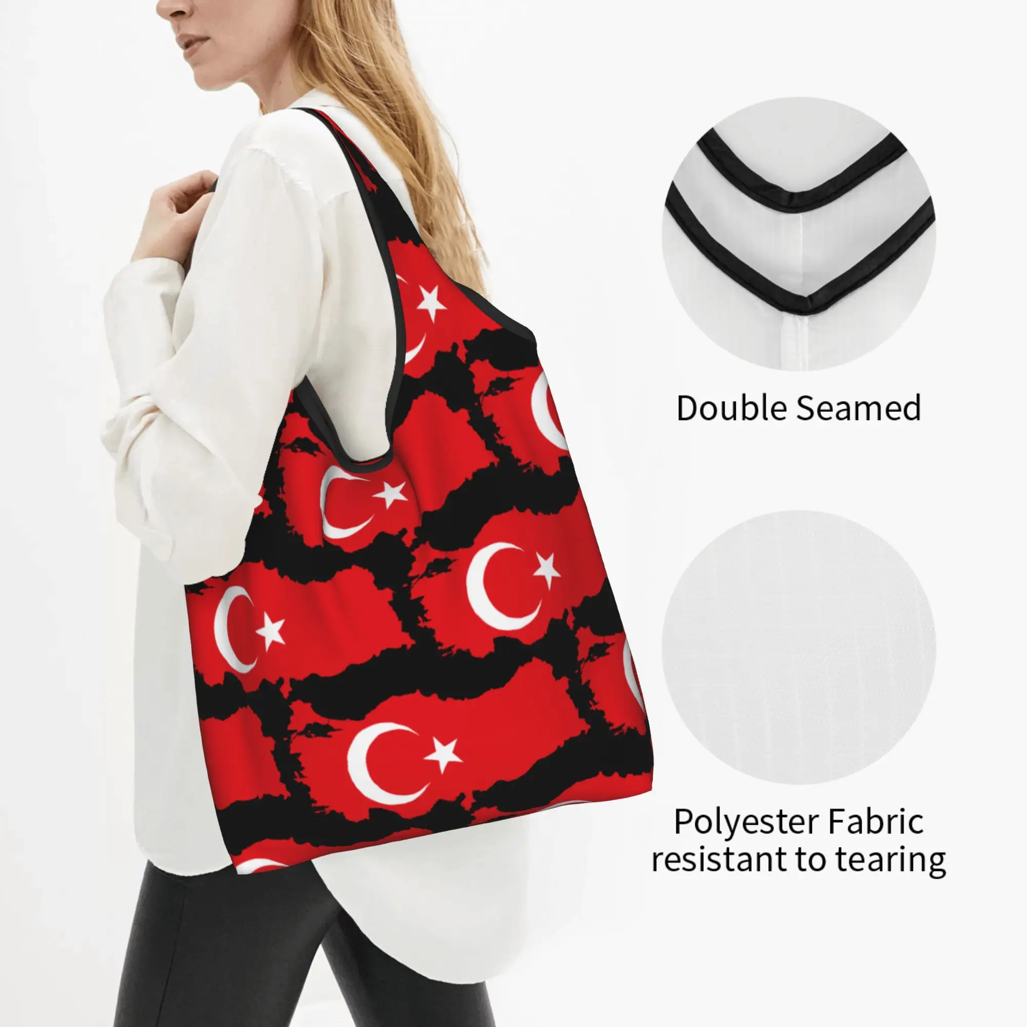 Recycling Turkey Flag Map Shopping Bag Women Tote Bag Portable Turkish Moon And Star Grocery Shopper Bags