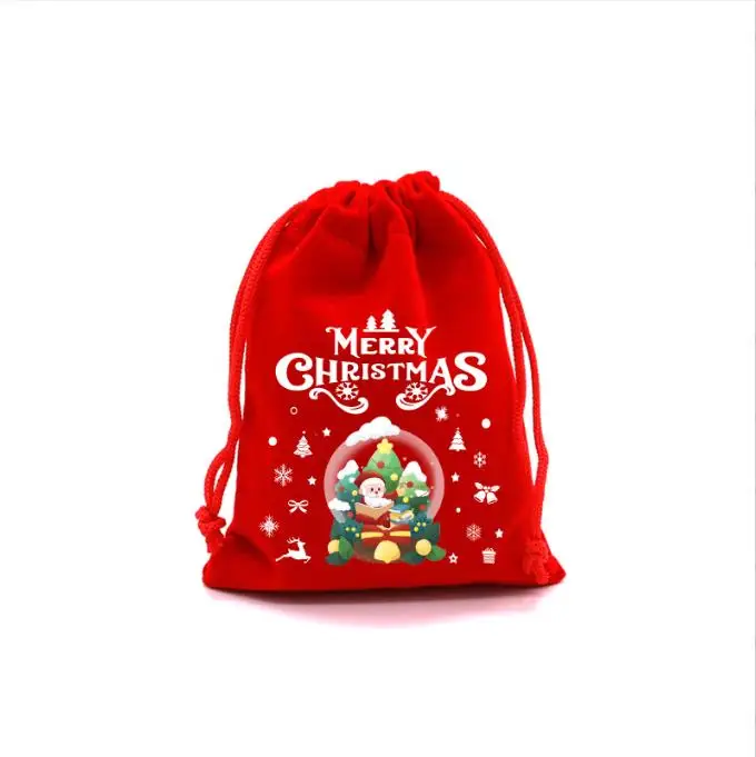 1 قطعة أكياس عيد الميلاد المخملية الحمراء الرباط سانتا هدية الحقيبة الحلوى وجبة خفيفة التفاف حقيبة عيد الميلاد حفل زفاف تفضل الديكور #5