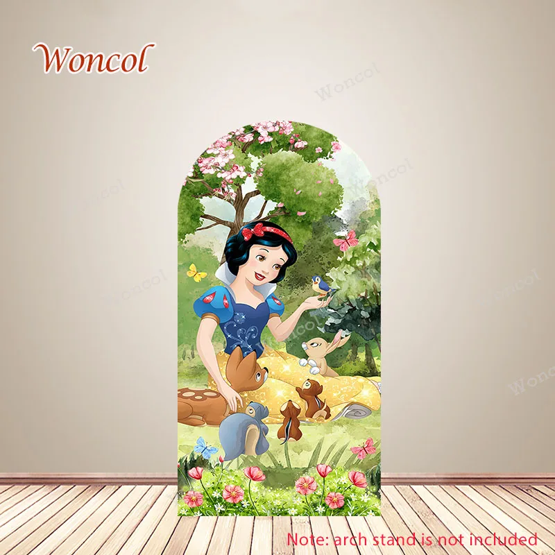 Snow White Arch Backdrop Girls Birthday Baby Shower Backdrop Polyester Snow White and The Seven Dwarfs Double-Sided Arch Cover