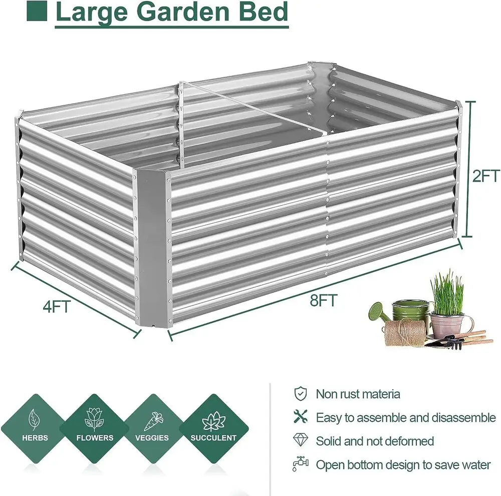 

Galvanized Garden Bed Elevated Raised Vegetables Flowers Planter 8x4x2 ft