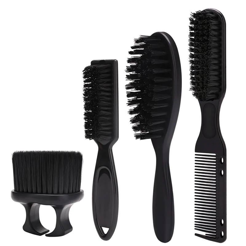 4 Piece Shaving Brushes, Black Plastic Luxury Professional Hair Salon Tool For Men