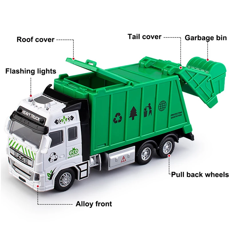 Alloy Engineering Vehicle Model Simulation Inertia Pull-back Sanitation Vehicle Toy Classified Garbage Bin Children\'s Toy Gift