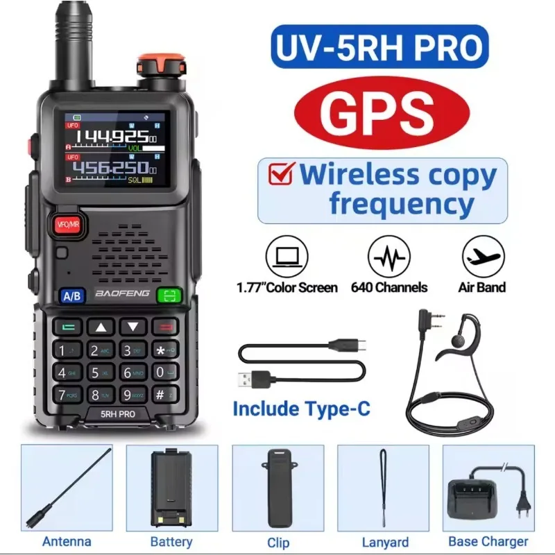 Baofeng Walkie-talkie UV-5RH Pro GPS Positioning Outdoor Wireless Handset 10W High Power Bluetooth Programmable 10 km Radio