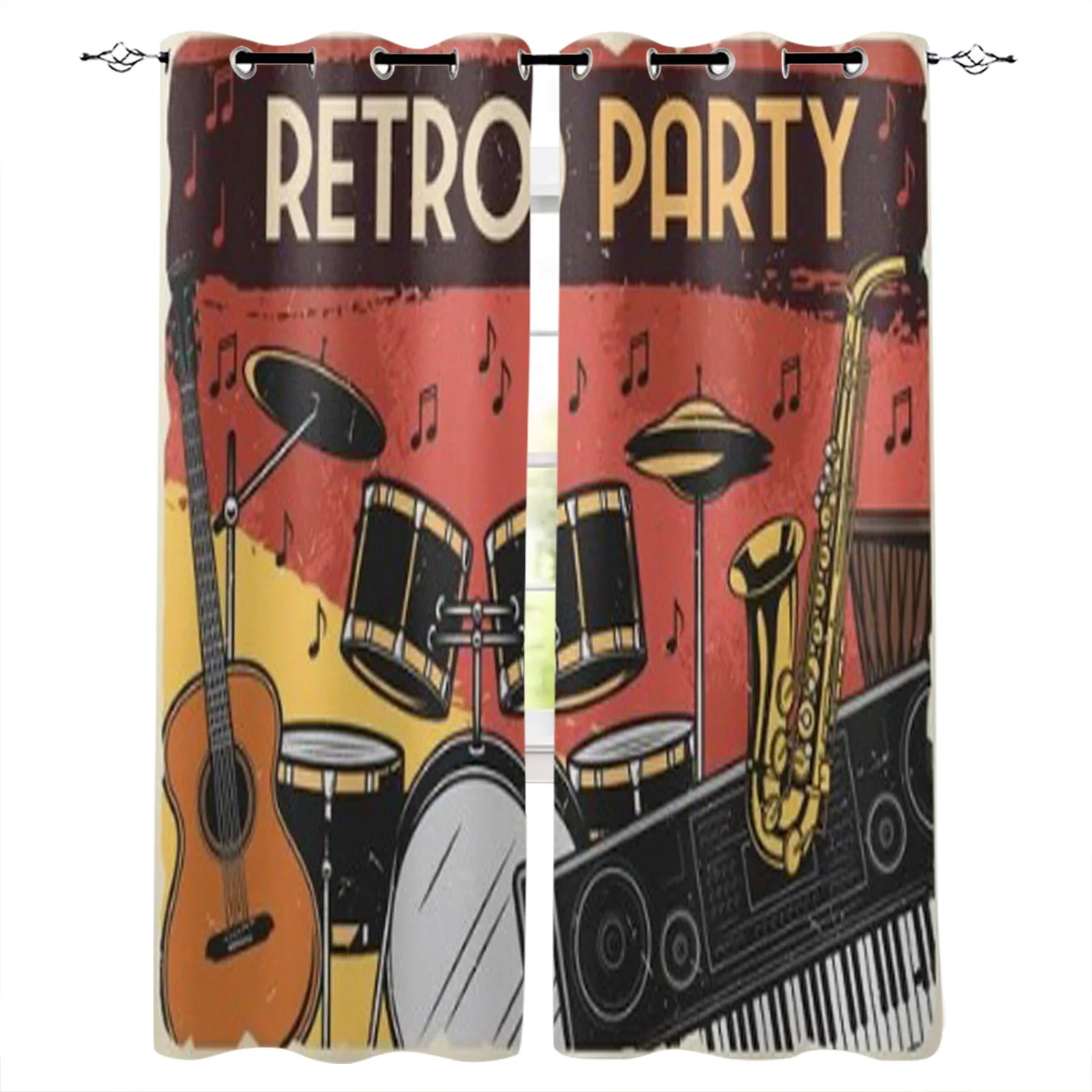 Musical Instruments Retro Music Party Design Curtains For Kitchen Bedroom Dining Room Window Curtains for Living Room Drapes