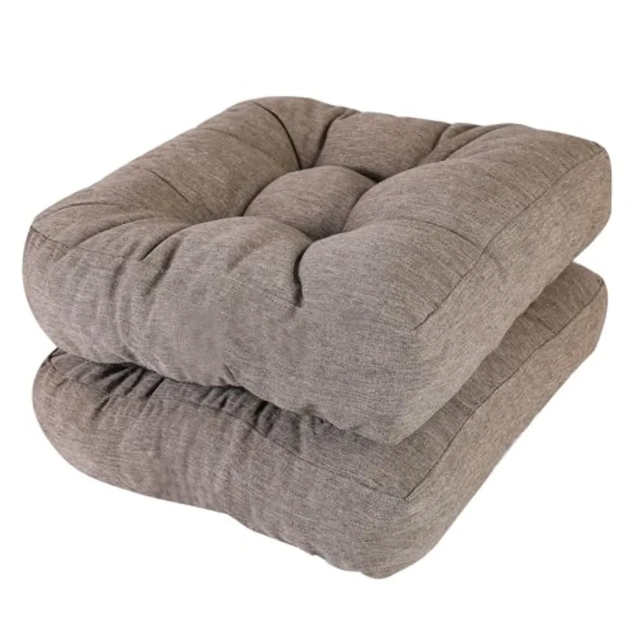 

17 x 17 Patio Chair Cushions Brown - Outdoor/Indoor Tufted Memory Foam Chair Pads Set of 2 Water-Resistant Olefin Chair Seat Cu
