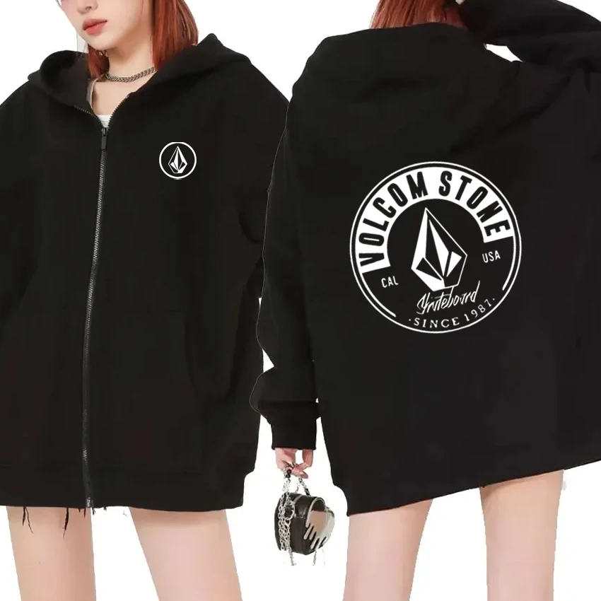 Nueva moda Y2K sudadera con cremallera para hombre Volcom Stone gráficos chaqueta de lana estampada de doble cara abrigo ropa Unisex