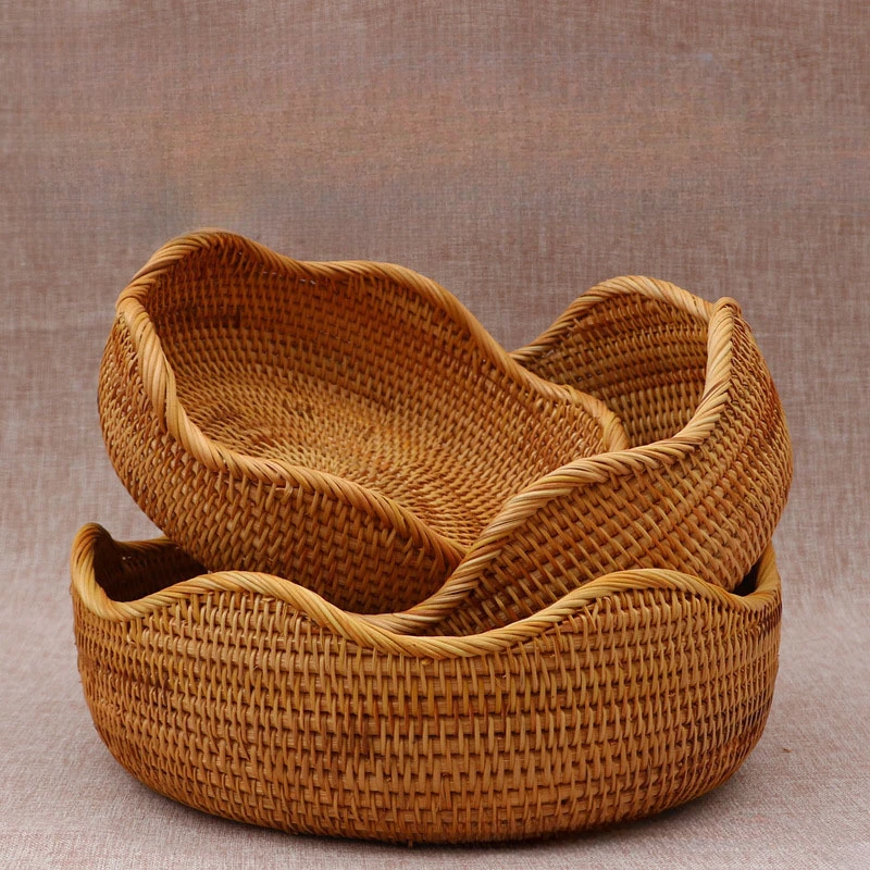 Retro Handmade Woven Basket Rattan Woven Material Storage Basket Home Water Fruit Basket Decorative Storage Bamboo Basket