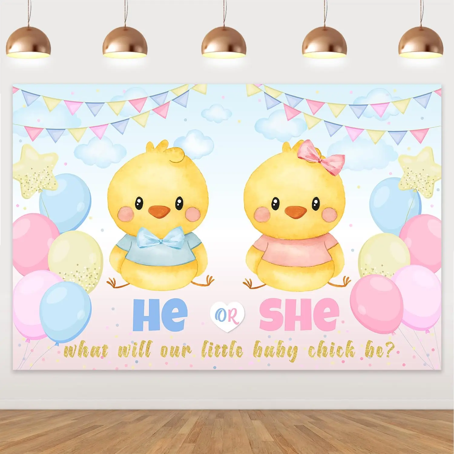 Joymemo 3 * 5ft Chicken ThemeBannerd He or She Gender Reveal Cartoon Chicken Backdrop for Baby Shower Decor Party Decor Supplies