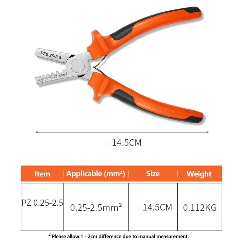 PZ 0,25–2,5 mm2 Aderendhülsen Crimpzange Deutsch Mini Crimper Zange Kabel Kabel Drahtendhülsen mit 1900 Stück Rohrklemmen-Set – Detail 7
