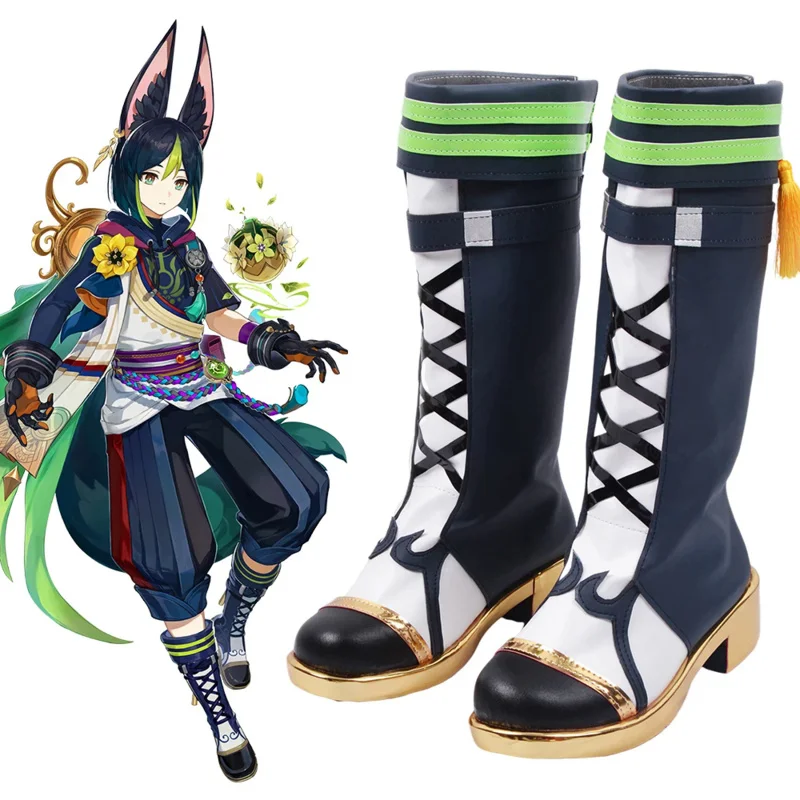 Genshinari Cosplay Sapatos para homens e mulheres, Botas Tighnari Game, Sapatos de festa branca Halloween, Custom Made