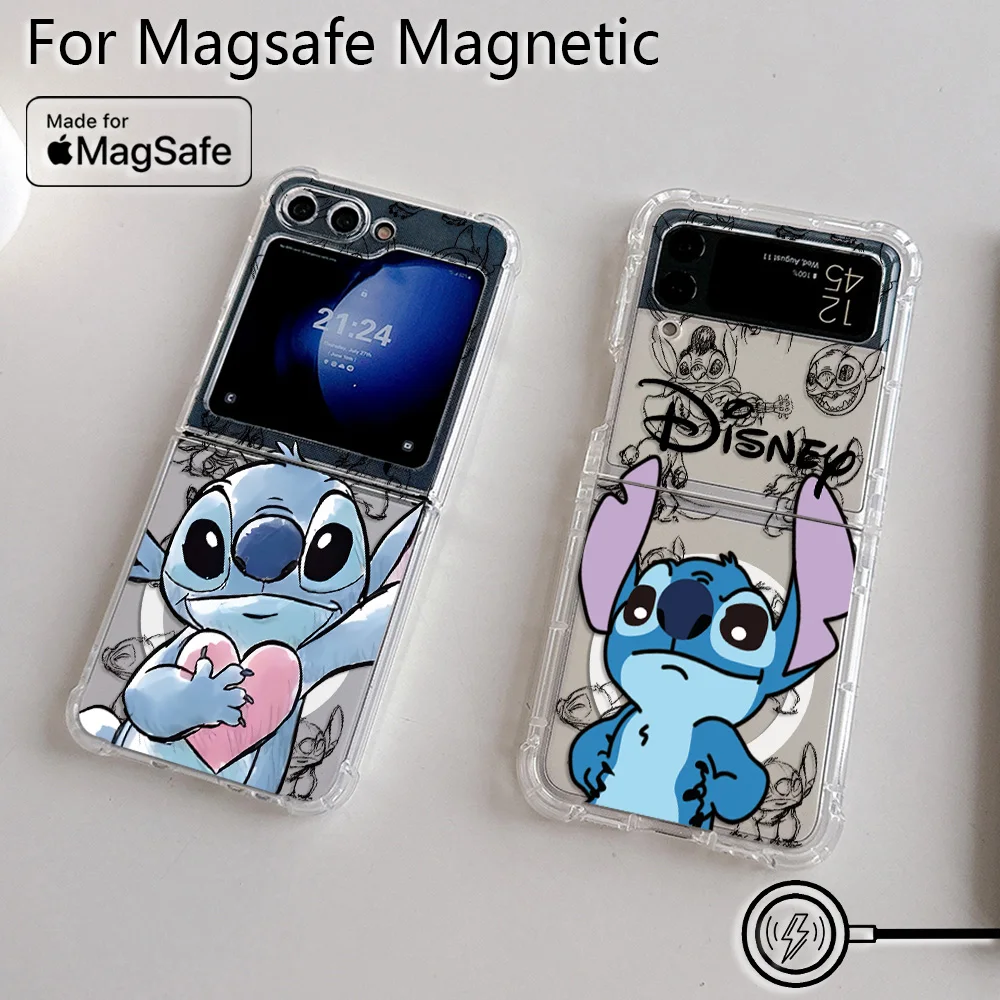 Cartoon Cool Stitch Magsafe Magnetic Phone Case for Samsung Galaxy Z Flip 3 4 Z Flip 5 6 Z 5G Soft Transparent Back Cover