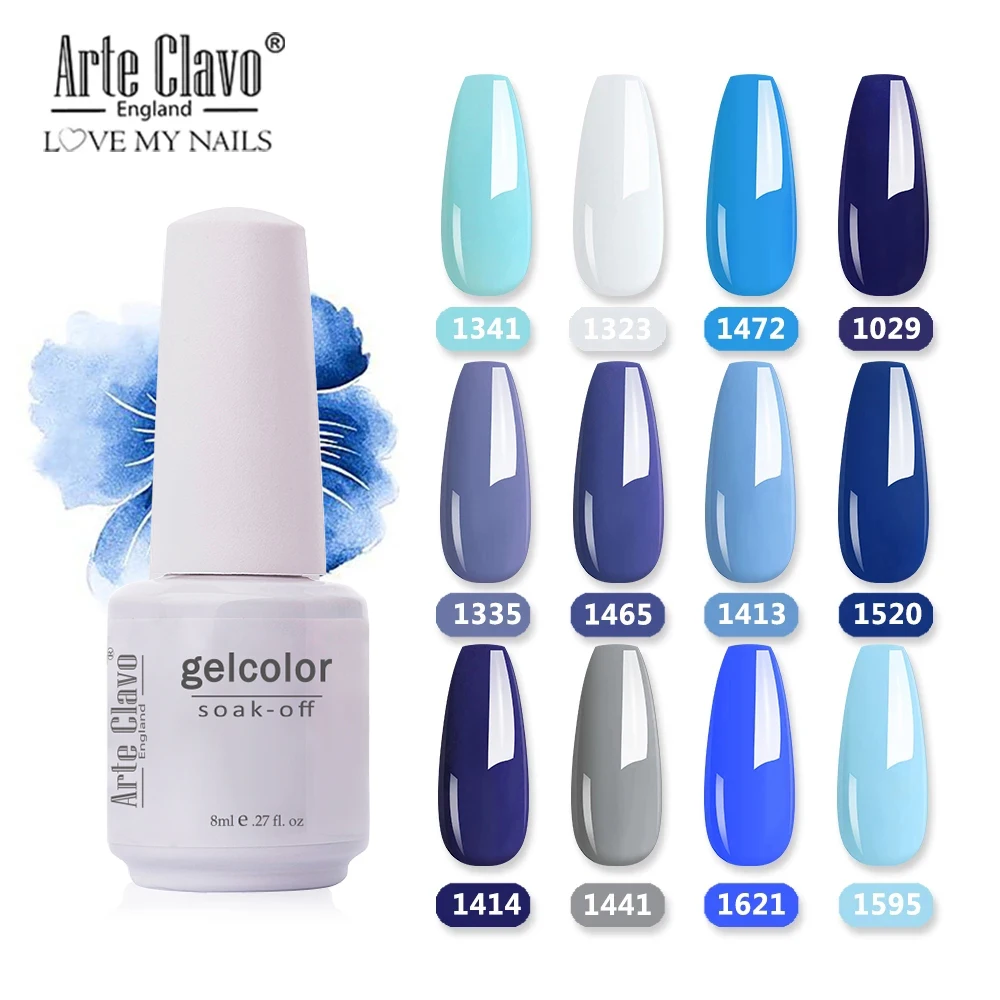 Arte Clavo 8ml Blue Color Gel Nail Polish UV LED Gel Varnish Hybrid Soak Off DIY Nail Art Design Manicure Set Summer Nail Makeup