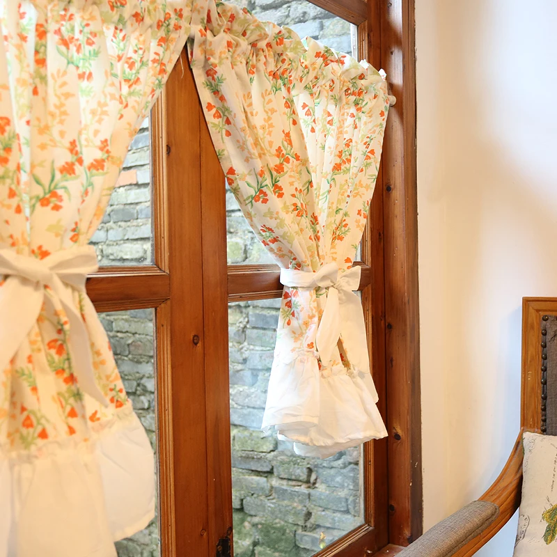 Cotton Linen Kitchen Curtains Handmade Short Curtain Tassels Window Valance Cafe Curtain Tiers for Farmhouse Bedroom Rod Pockets