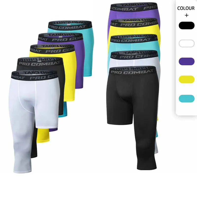 Men Boy Girl Kids Children Running One Leg Tights GYM Pants Basketball Football Soccer Fitness Exercise Sport Capri Leggings 95