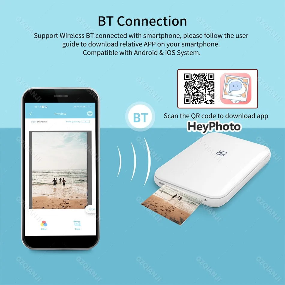 Pocket Wireless MT53 Color Photo Printer Portable Mini Wifi Bluetooth Printing with 25pcs Thermal Photo Sticker Paper 2x3 inch