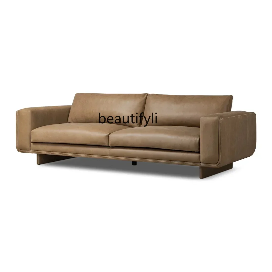 

A48 Nordic light luxury leather sofa designer first layer cowhide modern simple living room three-person straight row leather