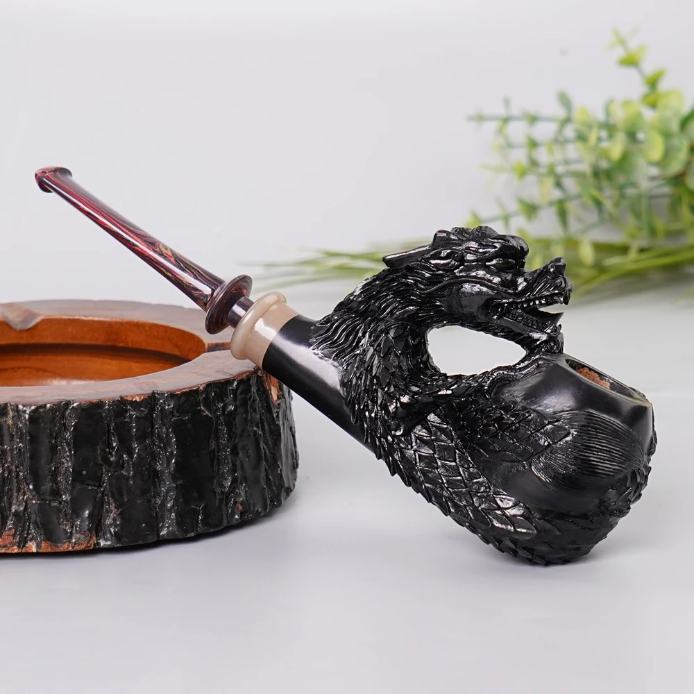 Handmade Unusual Wooden Dragon Carved Tobacco Pipe 3mm Filter Smoking Pipe For Old Father\'s Gift