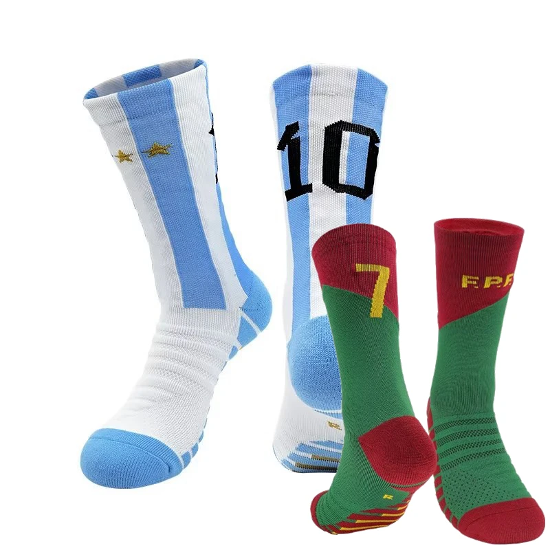 

team youth Professional Children National Soccer Football Socks Messi Ronaldo Soccer Sock Kids Above Knee Long Breathable Sock