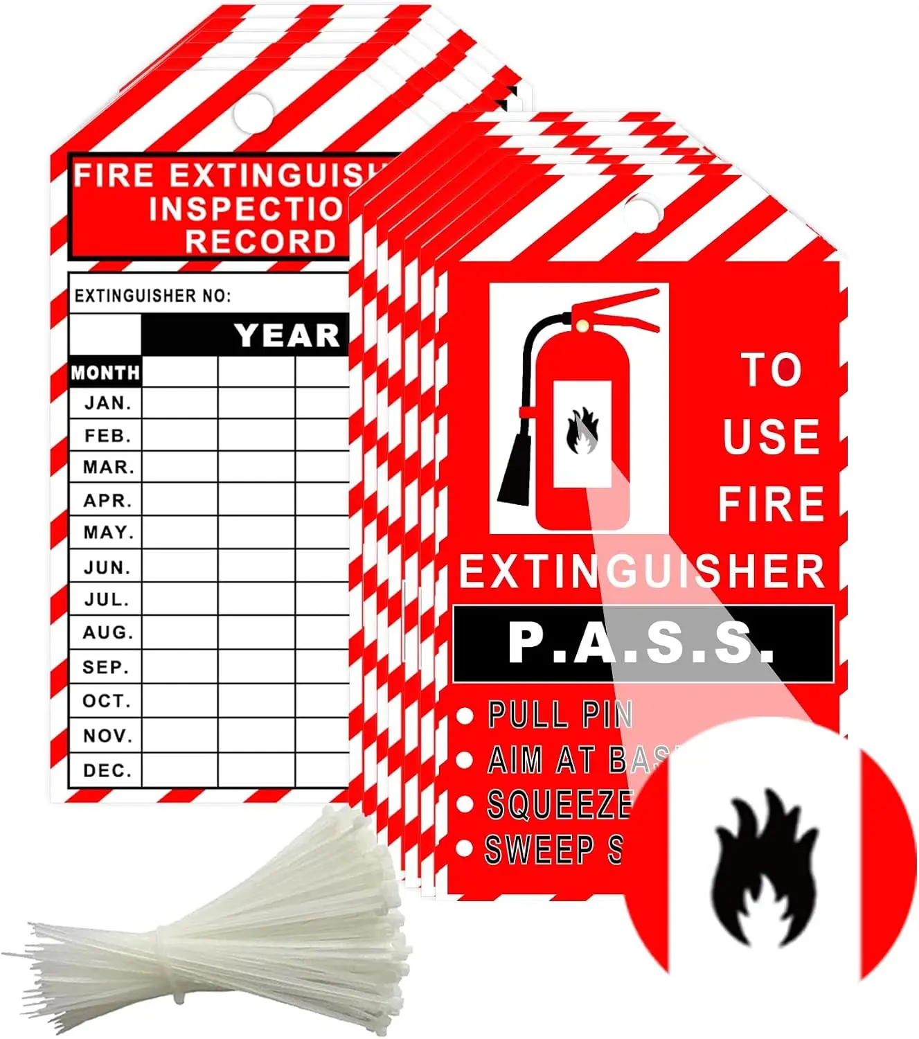 25 Pack Inspection Tags 3.25 X 5.75 Inch with Adjustable Wire Ties Monthly Record Stickers for Safety Compliance