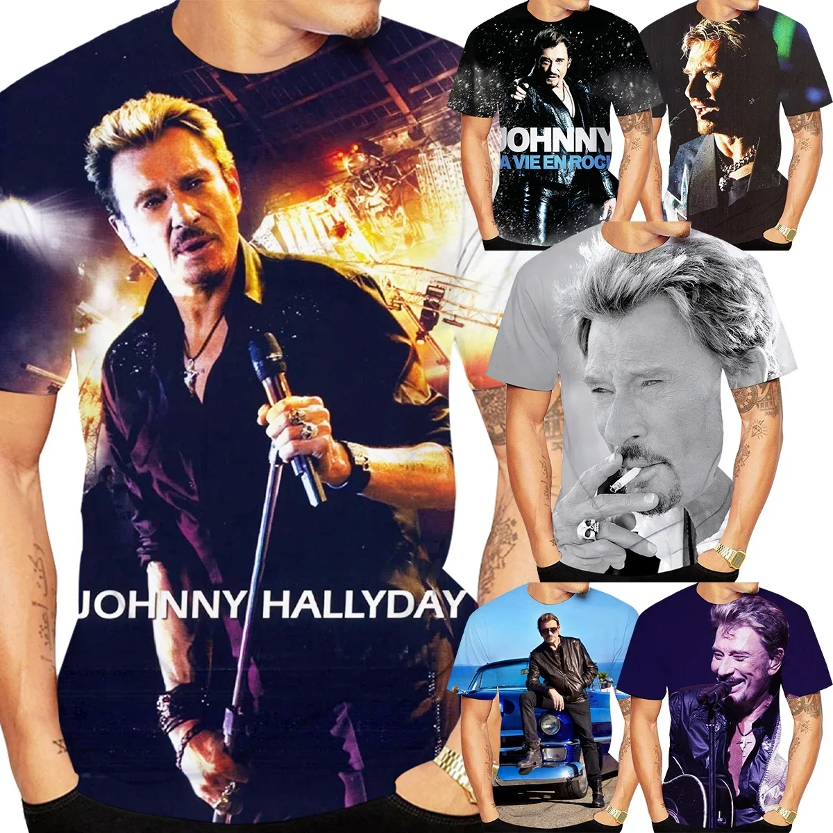 New Singer Actor Johnny Hallyday 3d Printing T-shirt Summer Fashion Casual Men's Trend Short Sleeve Top