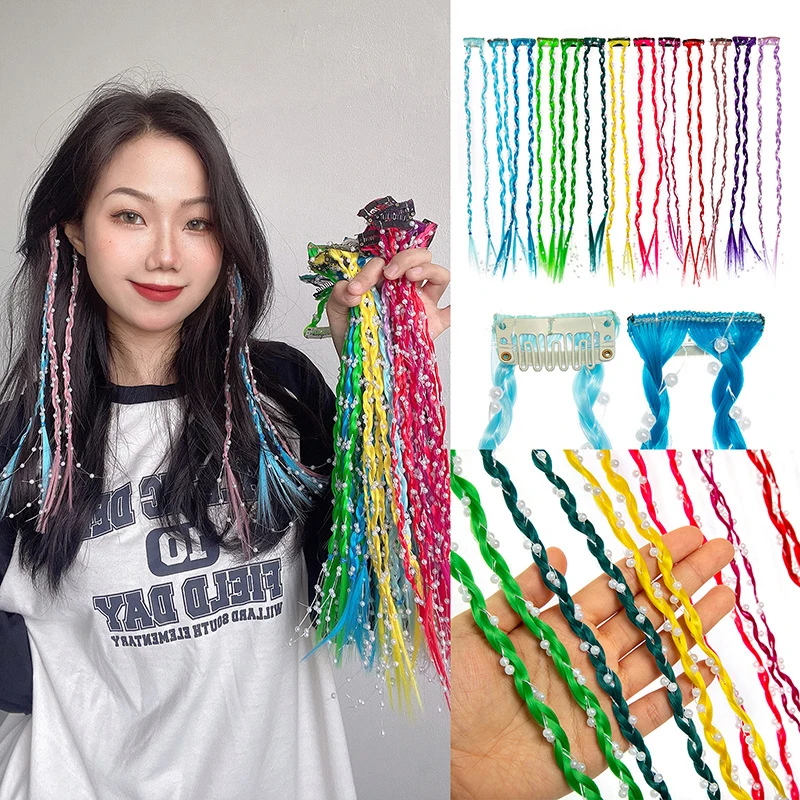 

Y2k colored children's wigs braids fashionable age reducing colored pearl clips BB clip braids
