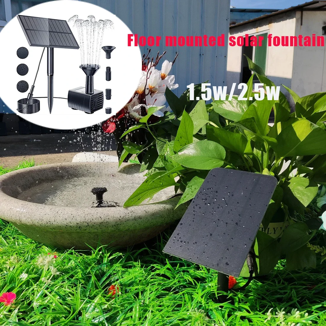 2.5W Solar Panels Water Fountain Pump Outdoor Upgraded Solar Fountain Pond Pump Kit for Bird Bath Garden Backyard Pool Fish Tan