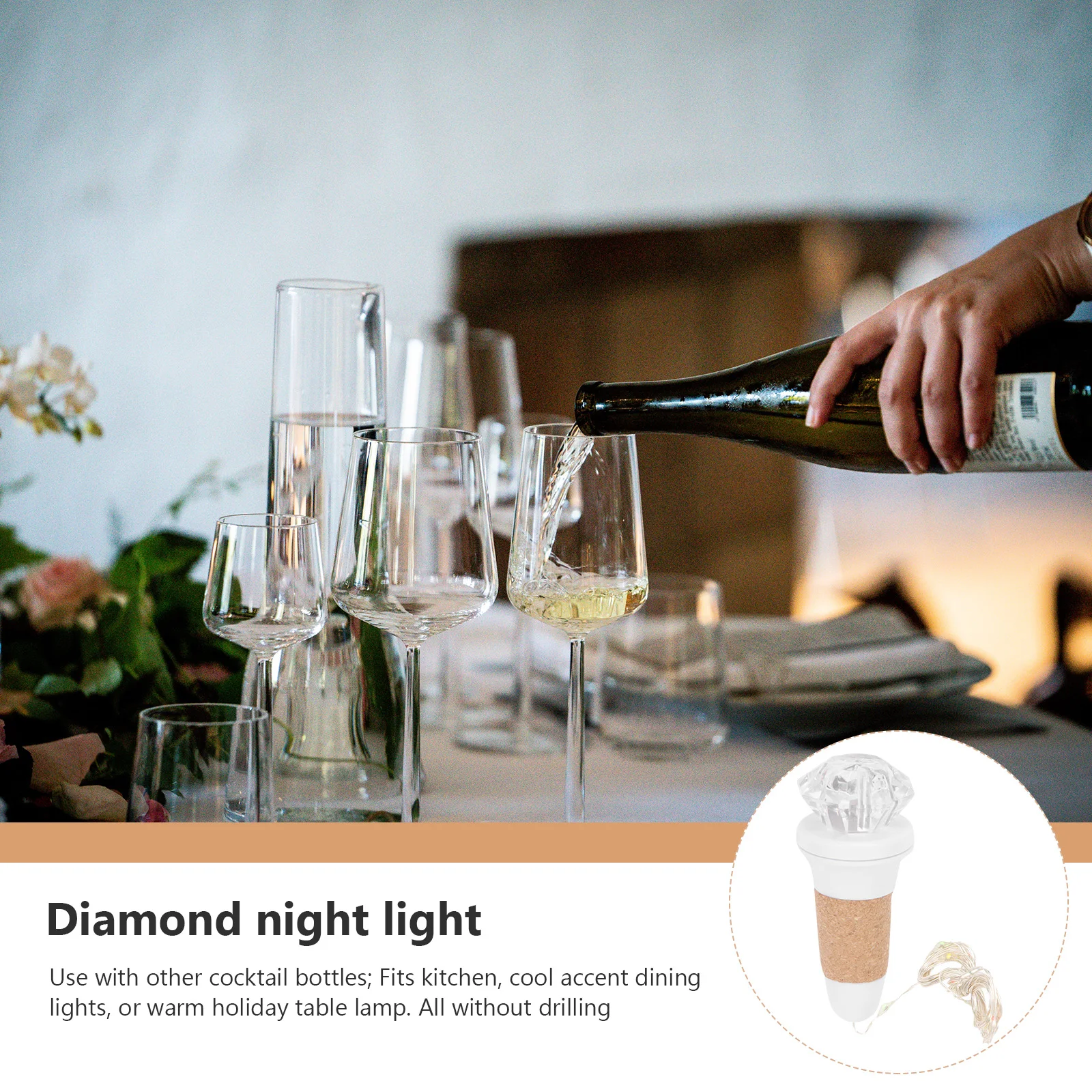 

LED Diamond Bottle Cap Light Powered Lights Slow Flash Rechargable Wine