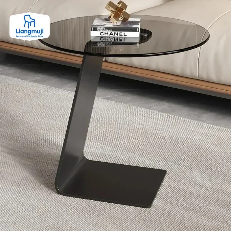 Tempered Glass Coffee Table, Small Unit, Rock Slab Edge Table, Living Room, Minimalist Round Table, Creative Corner Table mesas