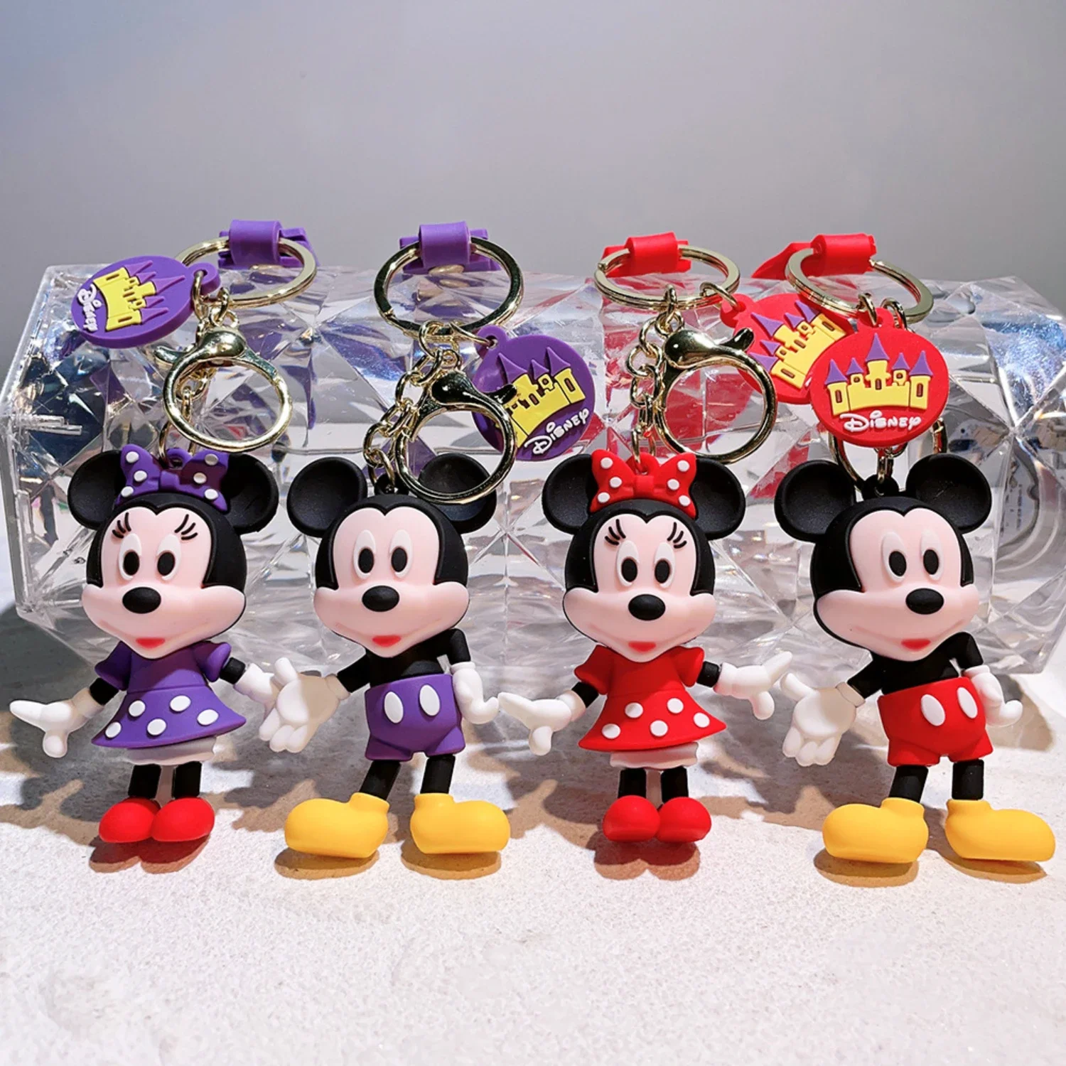 Disney Mickey Minnie Mouse Keychain Cute Cartoon Pvc Toy Doll Keyring Anime Figure Bag Zipper Accessory Pendant Decoration Gift