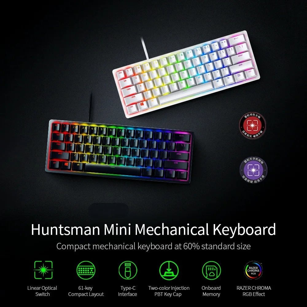 Top Huntsman Mini Gaming Mechanical Keyboard Clicky Optical/Linear Switch 61 Keys Wired RGB Keyboard for PC Gamer Balck/Silver