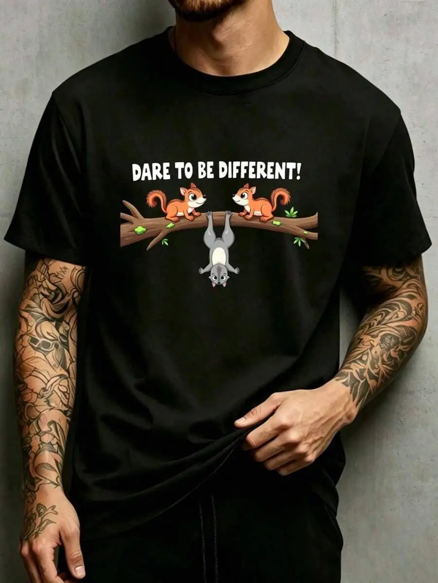 Cartoon Squirrels On Tree Branch,Men Vacation Outfit,Fourth Of July,Graphic Tee  100% Cotton Trendy Y2K Short-Sleeve Tee-Soft, Quick-Drying, Moisture-Wicking; Ideal for Sports or Casual Wear; Great Gift for Christmas or Halloween.