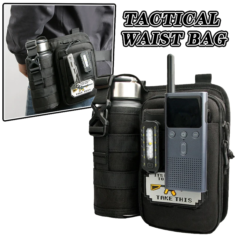 

Men'S Tactical Waist Pack with Integrated Water Bottle Multi-Compartment Organizer for Outdoor Sports Camping Hiking & Fitness