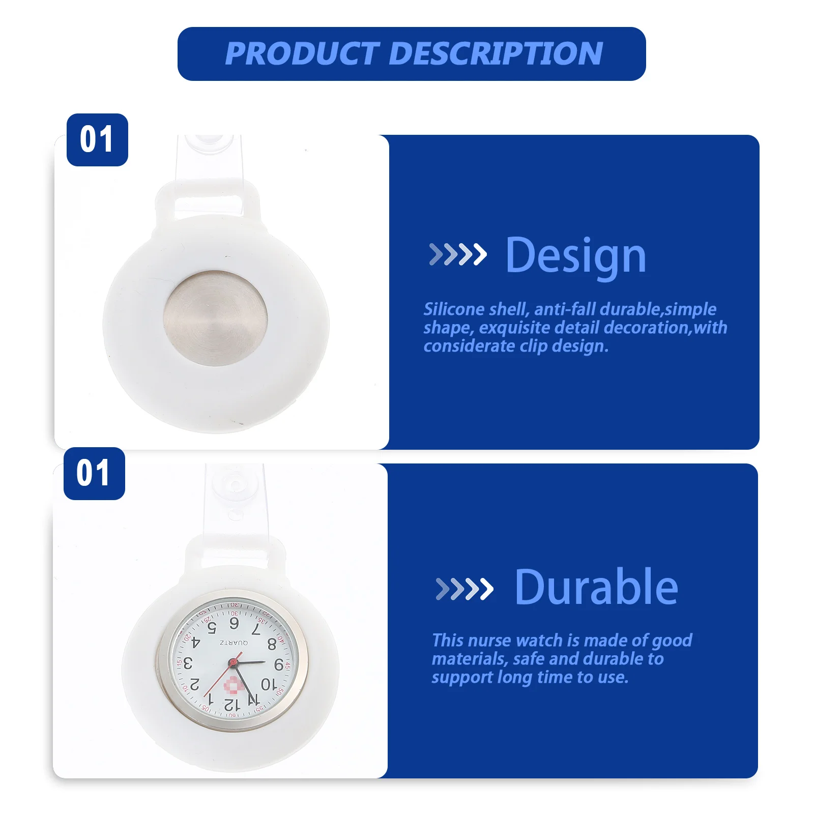 

Portable Breast Watch Clip White Professional Pocket Watch for Nurses Lightweight Multi function Nurse Clock Accessory