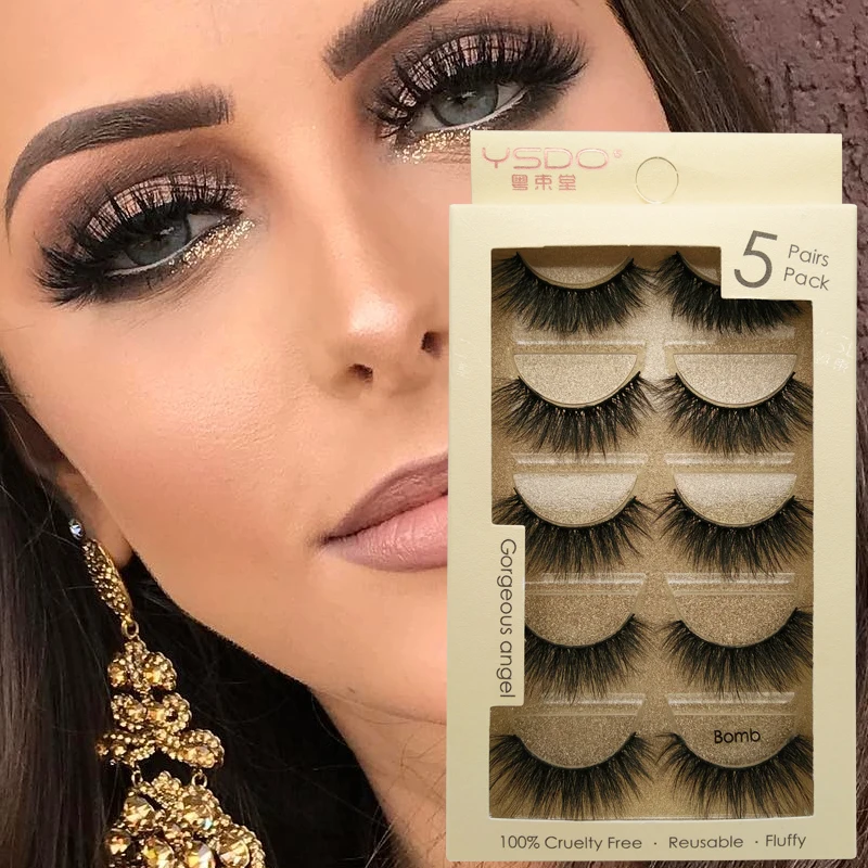 YSDO 3/5 Pairs 3D Mink False EyeLashes Winged Lashes Thick EyeLashes Makeup Fake EyeLashes Volume Lash Dramatic Mink EyeLashes