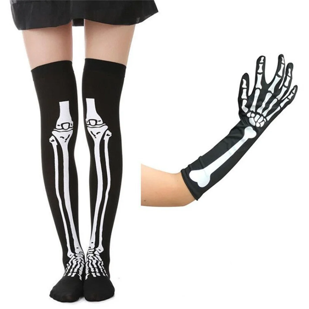 Skelett handschuhe Kostüm Voll finger Halloween Handschuhe gruselige Schädel handschuhe Kostüm zubehör Cosplay Prop Zubehör