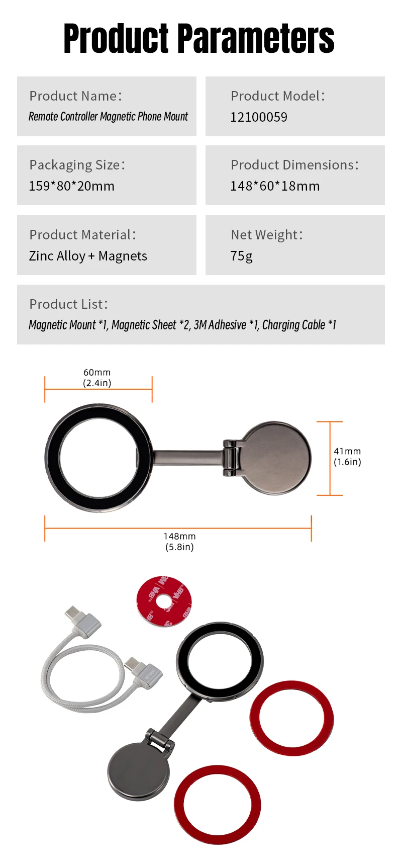 Verstellbarer Magnetischer Telefonhalter für RC-N1 / N2 / N3 Fernbedienung für Neo 2, Mini 4 Pro/4K/3/2/2 SE Air 3S/3 Drohnen-Zubehör – Detail 10