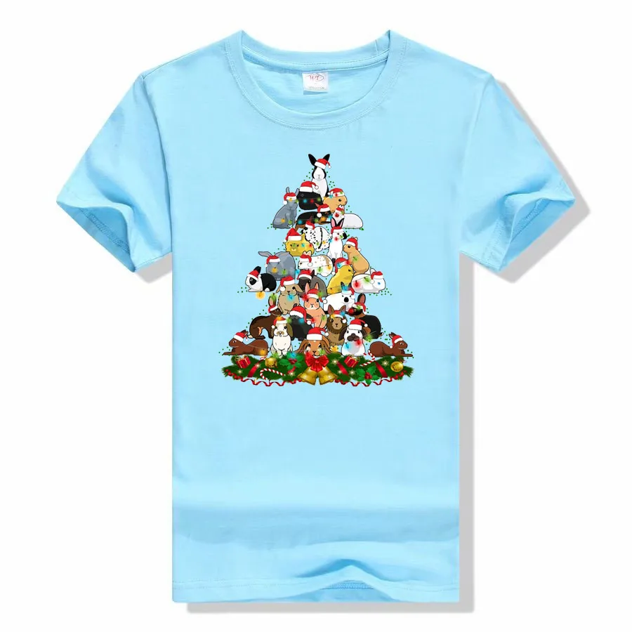 Bunny Christmas Tree Graphic T-Shirts Funny Rabbits Printed Aesthetic Clothes Basic Cotton Outfits Family Matching Tee Xmas Gift