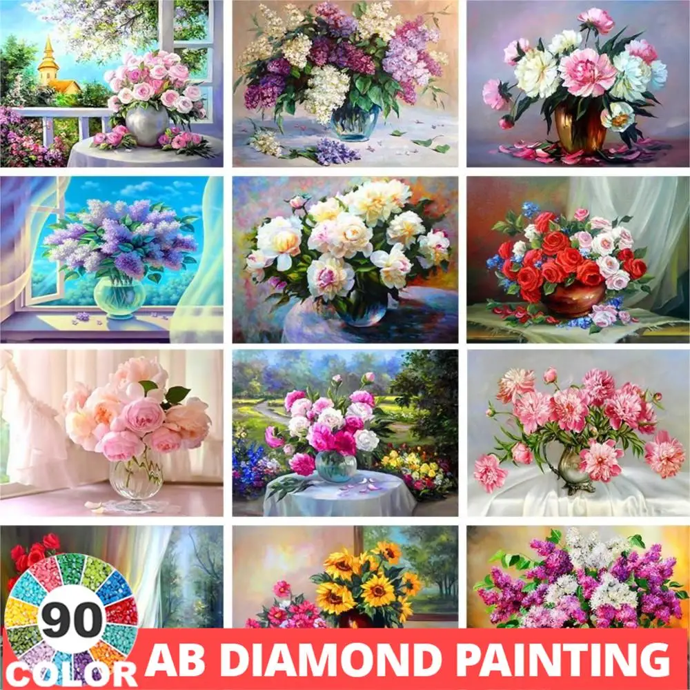 AB 90 Colors Diamond Painting 5D DIY Flowers Full Embroidery Picture Hand-Mosaic Mosaic Craft Gift Home Decor Kit Hobby